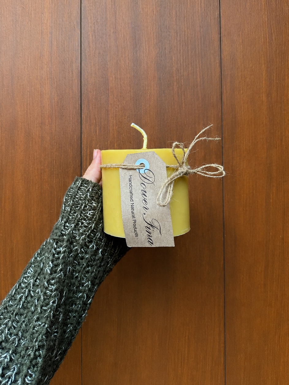 Natural beeswax pillar candle handmade in Byron Bay Northern Rivers NSW