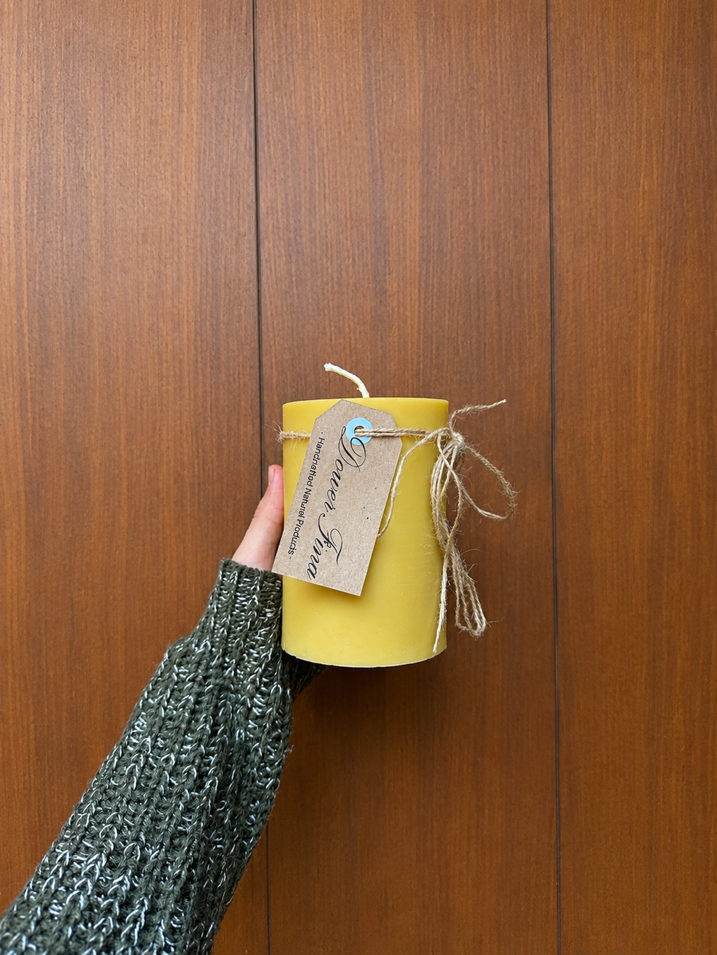Natural beeswax pillar candle handmade in Byron Bay Northern Rivers NSW